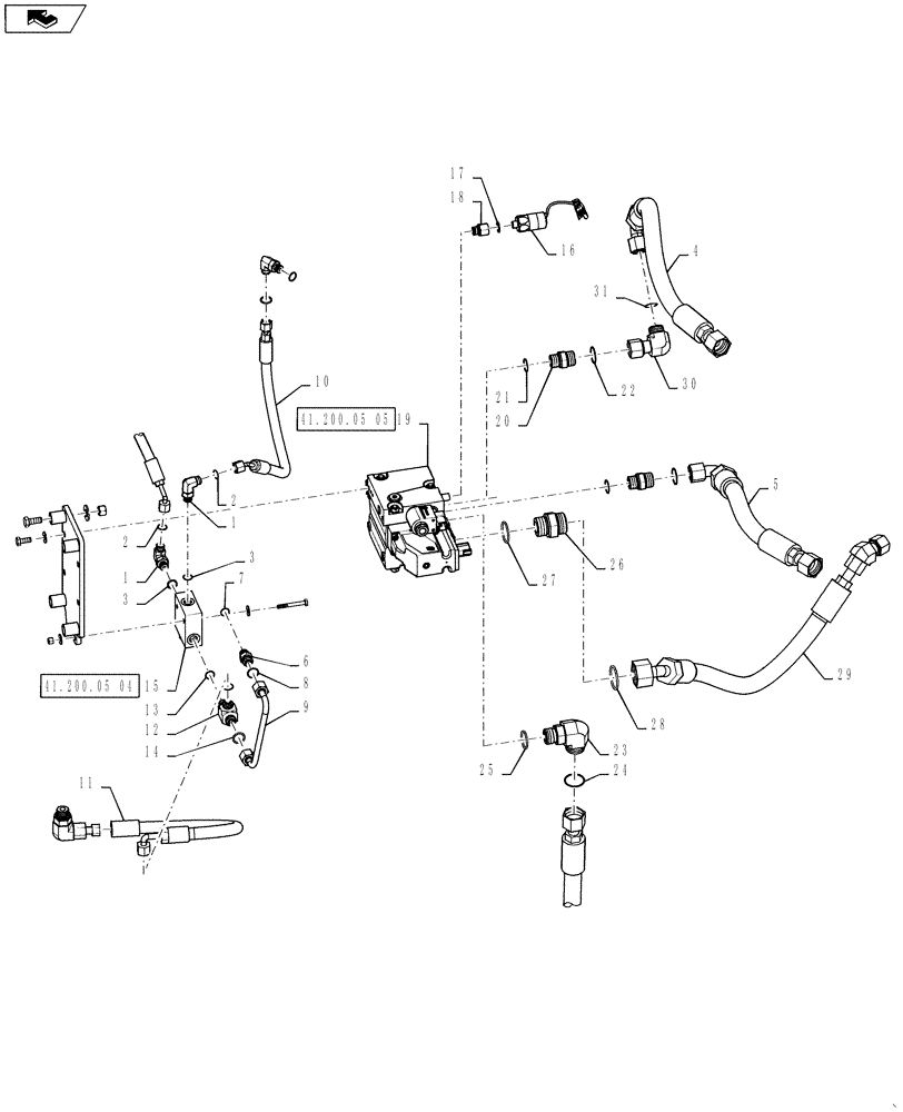 Схема запчастей Case 1021F - (41.200.05[01]) - STANDARD STEERING WITH JOYSTICK HYDRAULIC INSTALLATION (41) - STEERING