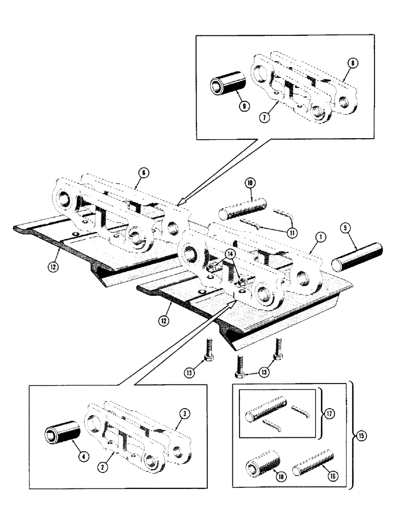 Схема запчастей Case 600 - (116) - TRACK INSTALLATION, TRACK CHAIN, LINKS, PINS, SHOES, MTG. PARTS (USED FROM S/N 2-4-56) (04) - UNDERCARRIAGE