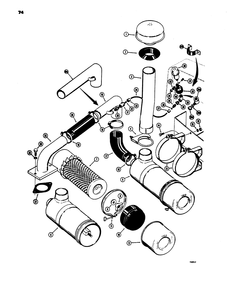 Схема запчастей Case 450 - (074) - DRY TYPE AIR CLEANER (01) - ENGINE