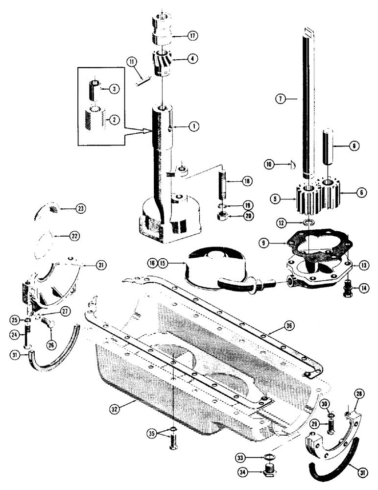 Схема запчастей Case 600 - (022) - GASOLINE ENGINE INSTALLATION, OIL PUMP, STRAINER, OIL PAN, MTG. PARTS (01) - ENGINE