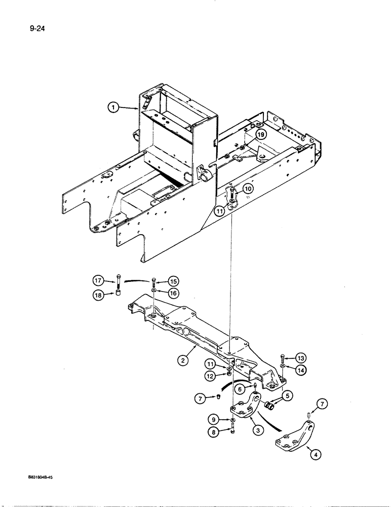 Схема запчастей Case 450C - (9-24) - ENGINE FRAME FOR DOZER AND DRAWBAR MODELS, FRONT CROSSMEMBER FOR ALL 53 INCH GAUGE MODELS (09) - CHASSIS/ATTACHMENTS