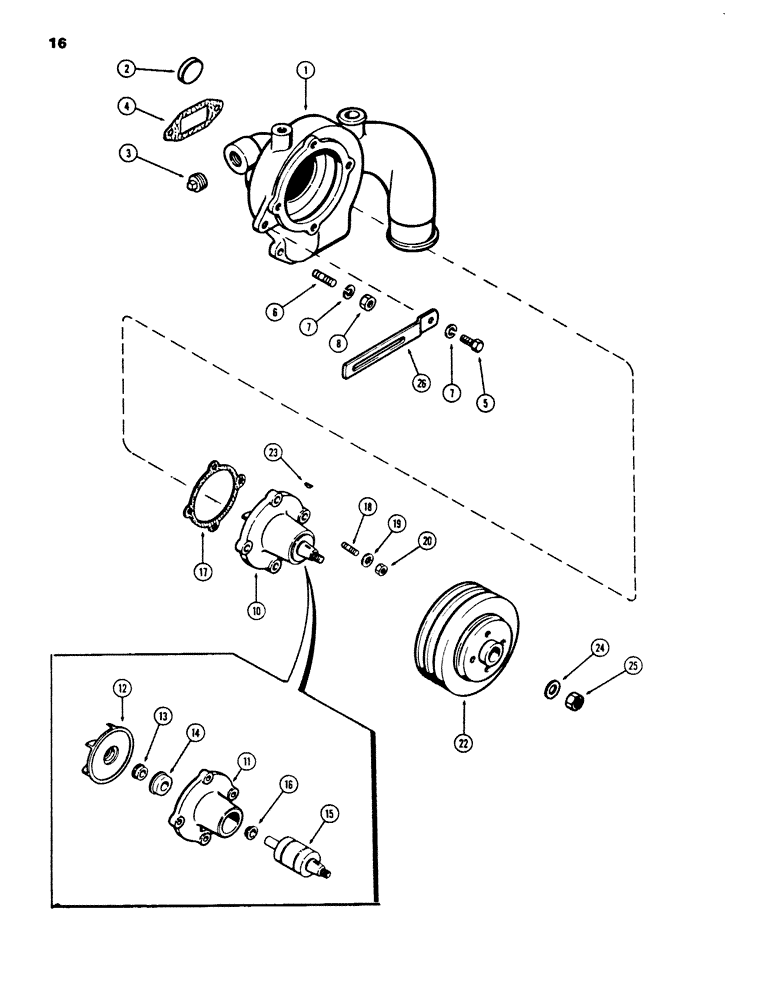 Схема запчастей Case 850B - (016) - WATER PUMP, WITH KEYWAY SHAFT, 336BD AND 336BDT DIESEL ENGINES (01) - ENGINE