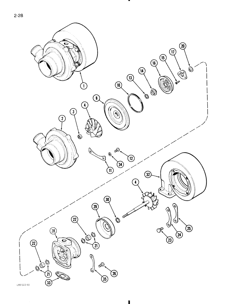 Схема запчастей Case 580K - (2-028) - TURBOCHARGER ASSEMBLY, 4T-390 ENGINE (02) - ENGINE