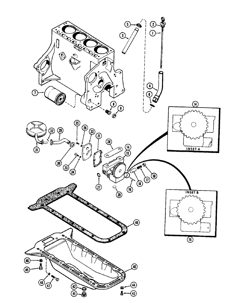 Схема запчастей Case 480CK - (046) - OIL PUMP, OIL FILTER, OIL PAN, (148B) SPARK IGNITION ENGINE, FIRST USED ENGINE SERIAL NUMBER 2639790 