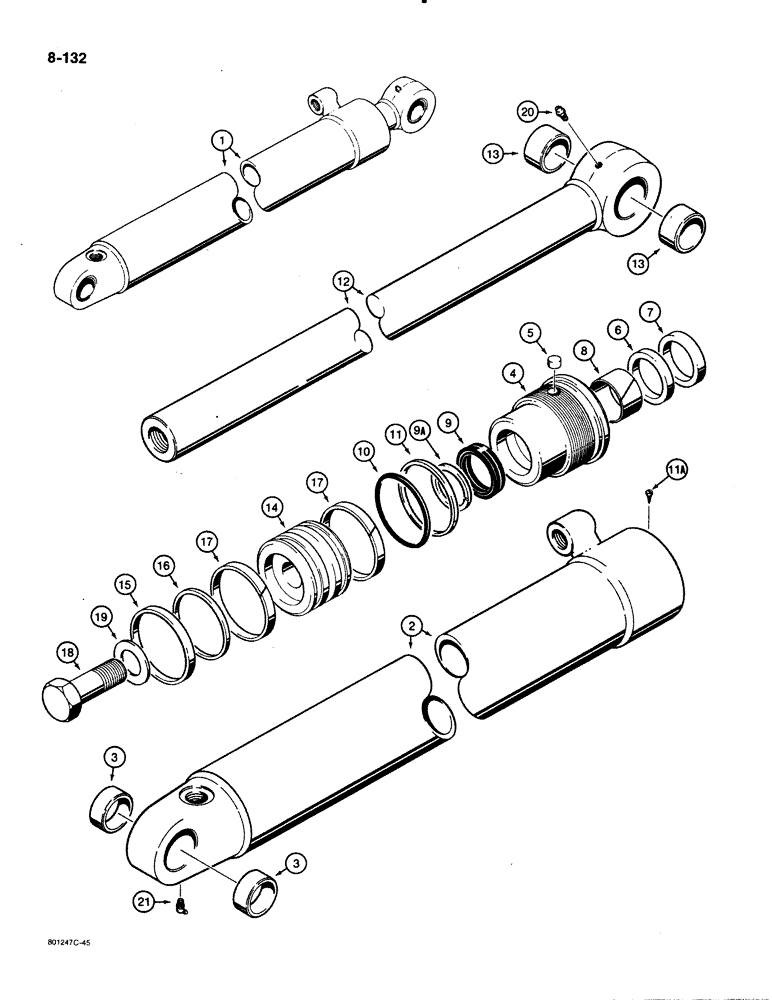 Схема запчастей Case 480E - (8-132) - G103503 BACKHOE BUCKET CYLINDER, 480E MODELS ONLY (08) - HYDRAULICS