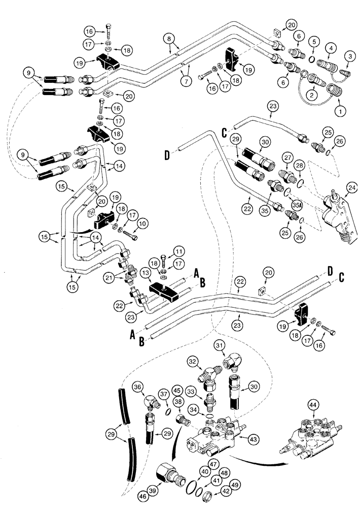 Схема запчастей Case 1835C - (8-52) - AUXILLARY HYDRAULIC CIRCUIT P.I.N. JAF0037077 THROUGH JAF0037366 (08) - HYDRAULICS