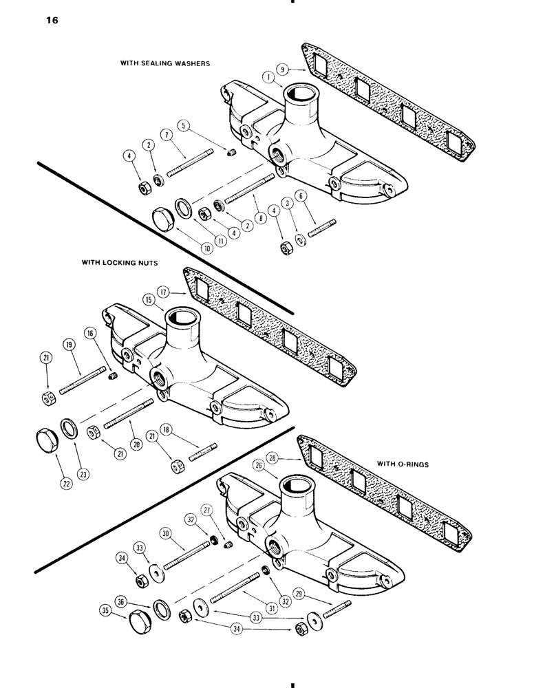 Схема запчастей Case 586C - (016) - INTAKE MANIFOLD, 207 DIESEL ENGINE, WITH SEALING WASHERS, WITH LOCKING NUTS, WITH O-RINGS (10) - ENGINE