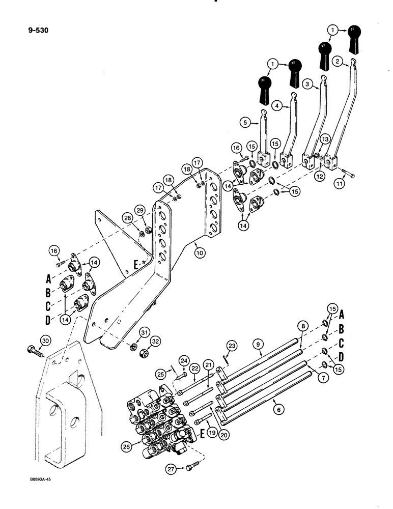 Схема запчастей Case 580K - (09-530) - THREE-POINT HITCH CONTROLS (09) - CHASSIS/ATTACHMENTS