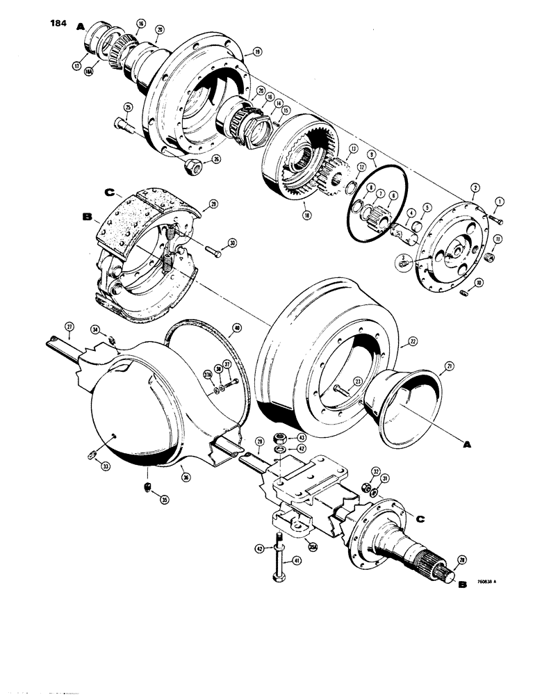 Схема запчастей Case 680E - (184) - L78317 AND L100707 REAR AXLE, AXLE HOUSING AND PLANETARY (27) - REAR AXLE SYSTEM