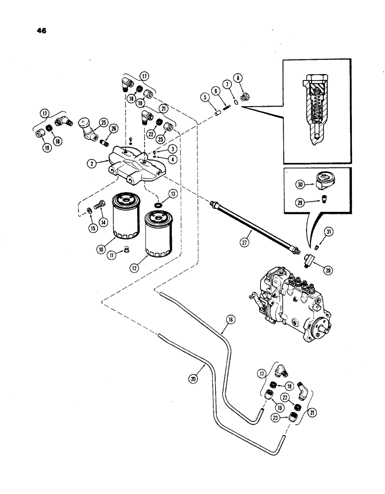 Схема запчастей Case 850 - (046) - FUEL INJECTION FILTER SYSTEM, (301B) DIESEL ENGINE, USED PRIOR TO ENG. S/N 2319862 (02) - FUEL SYSTEM