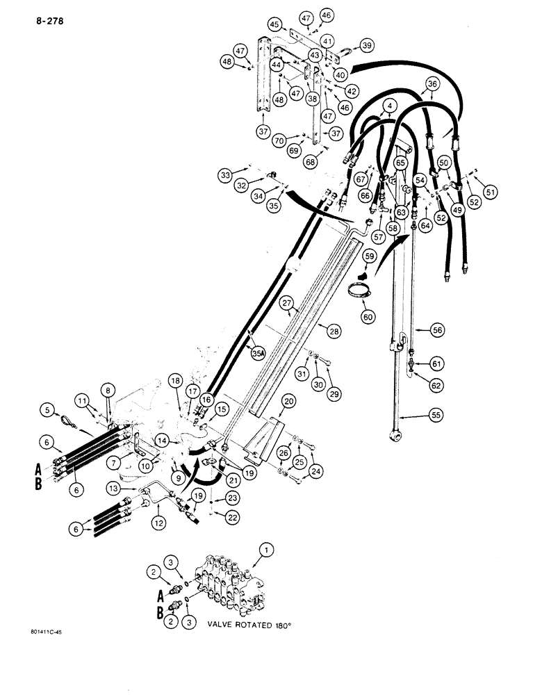 Схема запчастей Case 680K - (8-278) - BACKHOE EXTENDABLE DIPPER HYDRAULIC CIRCUIT (08) - HYDRAULICS