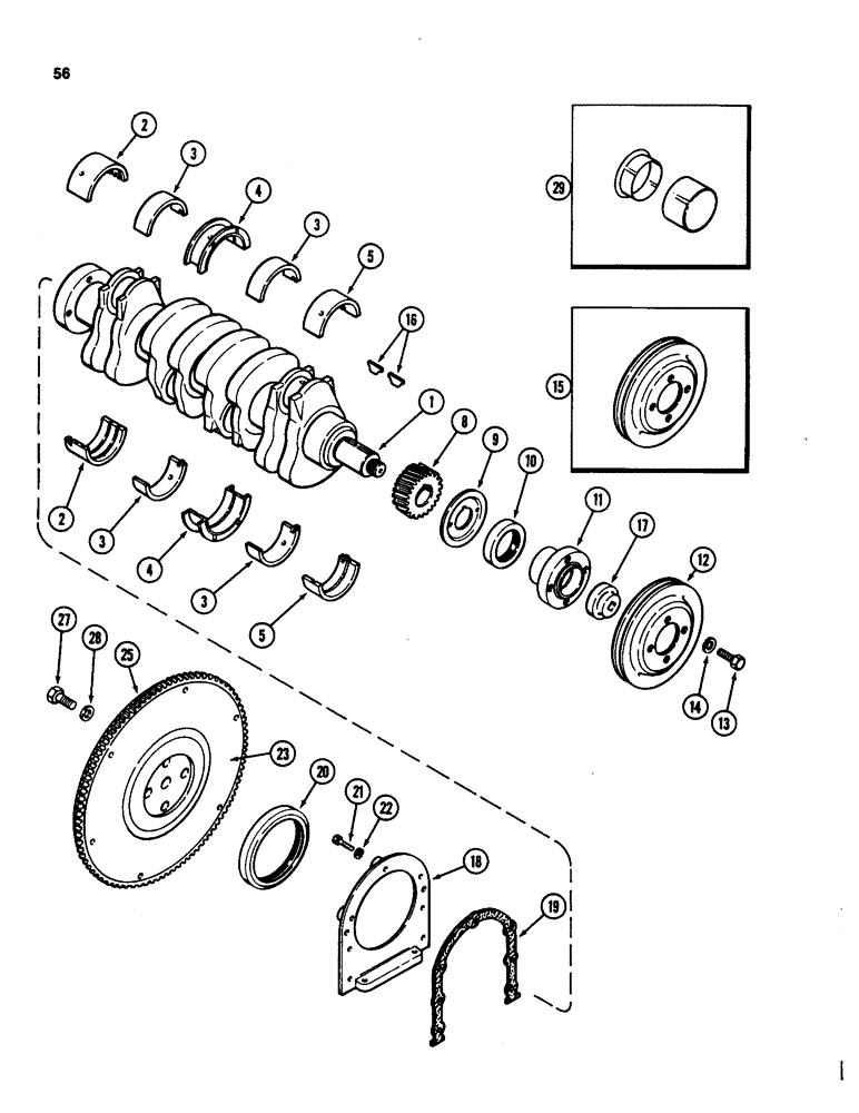 Схема запчастей Case 580D - (056) - CRANKSHAFT AND FLYWHEEL, 207 TURBOCHARGED DIESEL ENGINE (02) - ENGINE