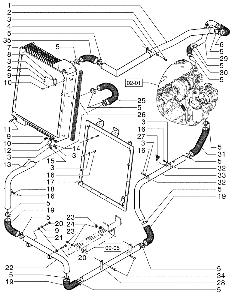 Схема запчастей Case 865B - (02-35[01]) - PIPING ENGINE OIL COOLER (02) - ENGINE