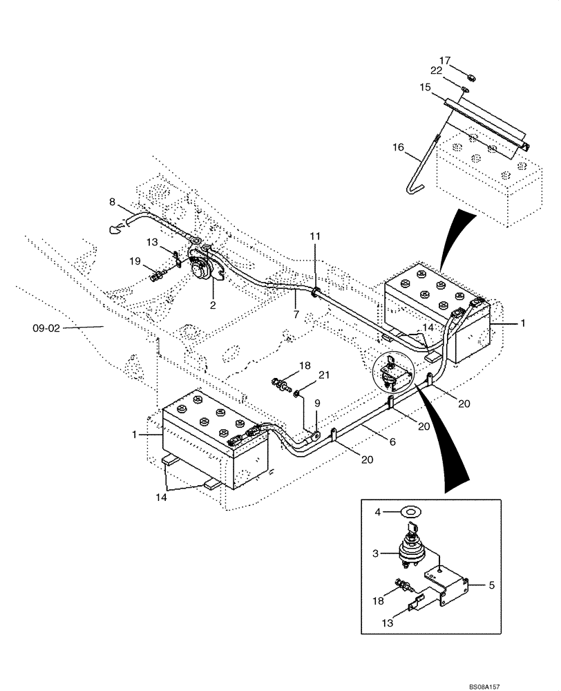 Схема запчастей Case 1221E - (04-01[01]) - BATTERY / CABLE / HOLD DOWN (87700432) (04) - ELECTRICAL SYSTEMS