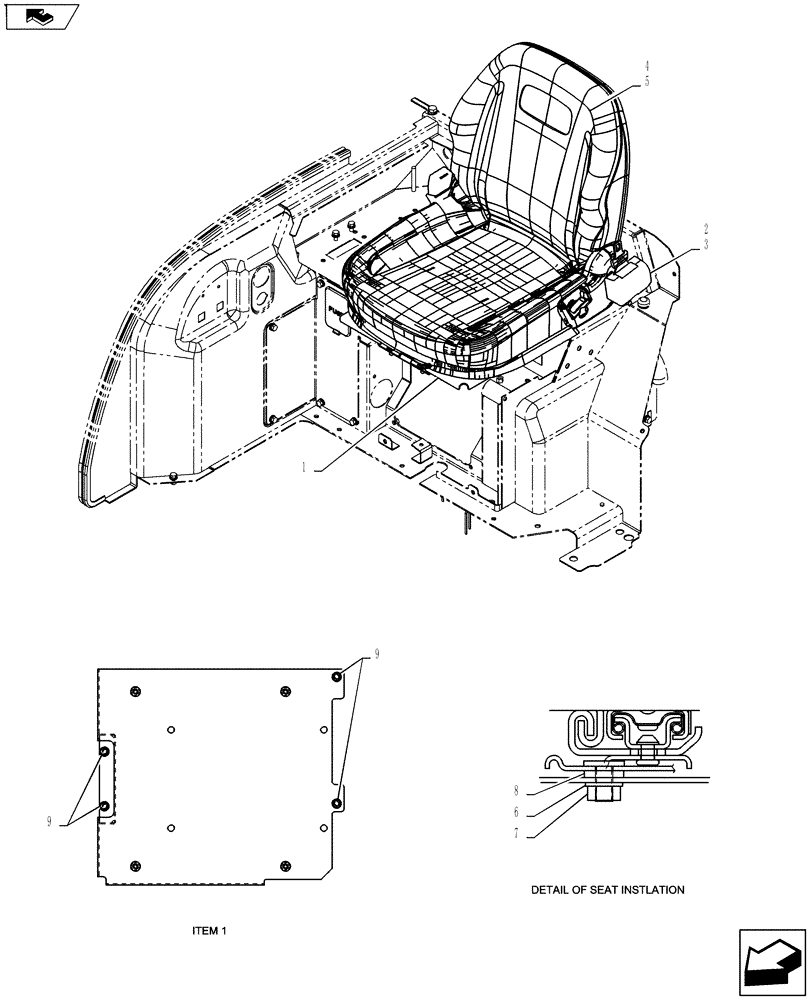 Схема запчастей Case CX27B ASN - (90.120.01) - SEAT INSTALL (90) - PLATFORM, CAB, BODYWORK AND DECALS