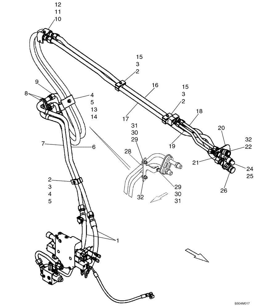 Схема запчастей Case 445 - (08-15) - HYDRAULICS, ATTACHMENT - HIGH FLOW, SUPPLY AND RETURN (08) - HYDRAULICS