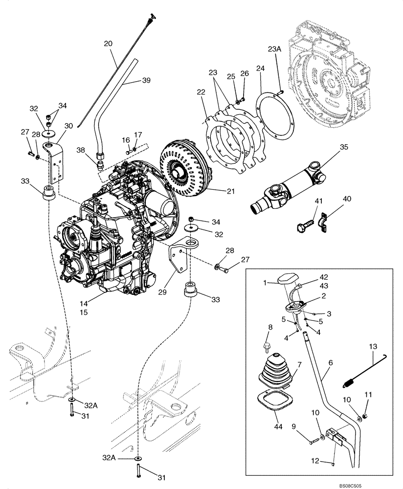 Схема запчастей Case 590SM - (06-11) - TRANSMISSION - MOUNTING (MODELS WITHOUT POWERSHIFT) (06) - POWER TRAIN