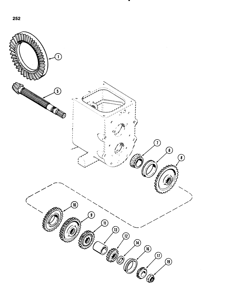 Схема запчастей Case 580SE - (252) - TRANSAXLE COUNTERSHAFT, 2 AND 4 WHEEL DRIVE, TRANSMISSION SN 16270319 & AFTER (06) - POWER TRAIN