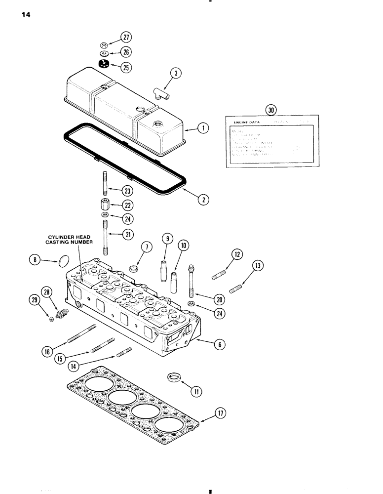 Схема запчастей Case W11 - (014) - CYLINDER HEAD AND COVER, WITH CAST PUSH ROD HOLES, 207 DIESEL ENGINE (02) - ENGINE