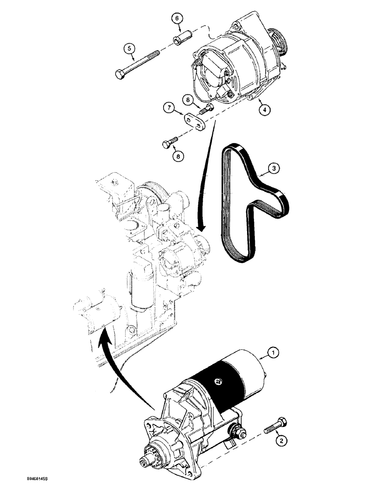 Схема запчастей Case 570LXT - (4-008) - STARTER AND ALTERNATOR MOUNTING (04) - ELECTRICAL SYSTEMS