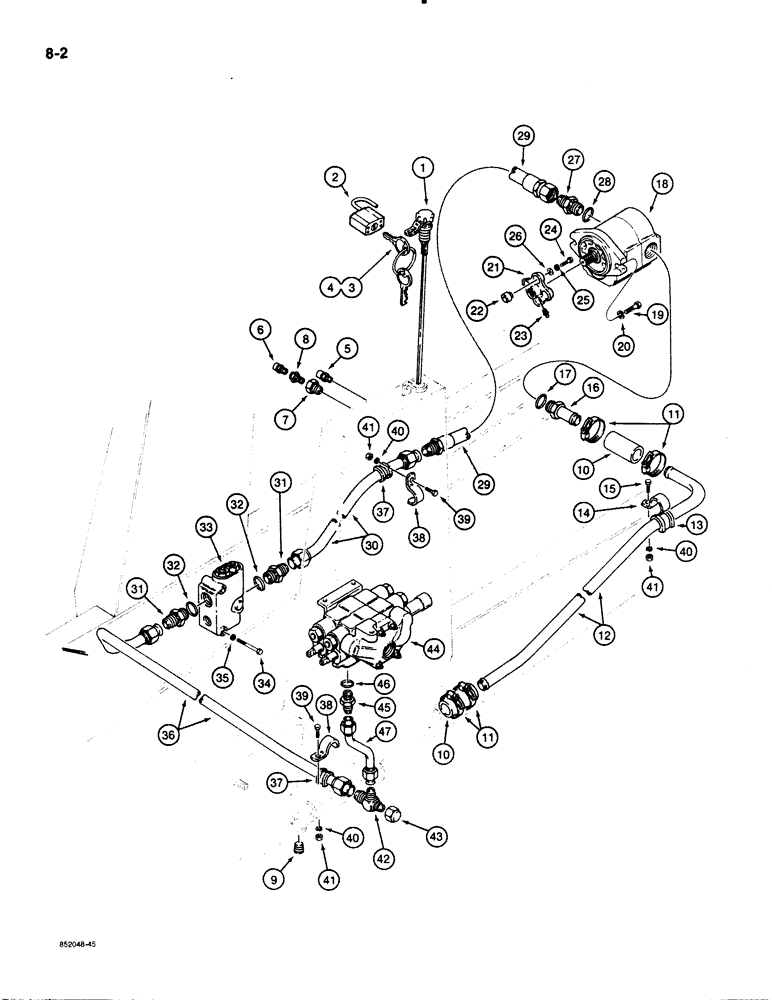 Схема запчастей Case 480E - (8-002) - EQUIPMENT HYDRAULIC SYSTEM, RESERVOIR TO LOADER CONTROL VALVE (08) - HYDRAULICS