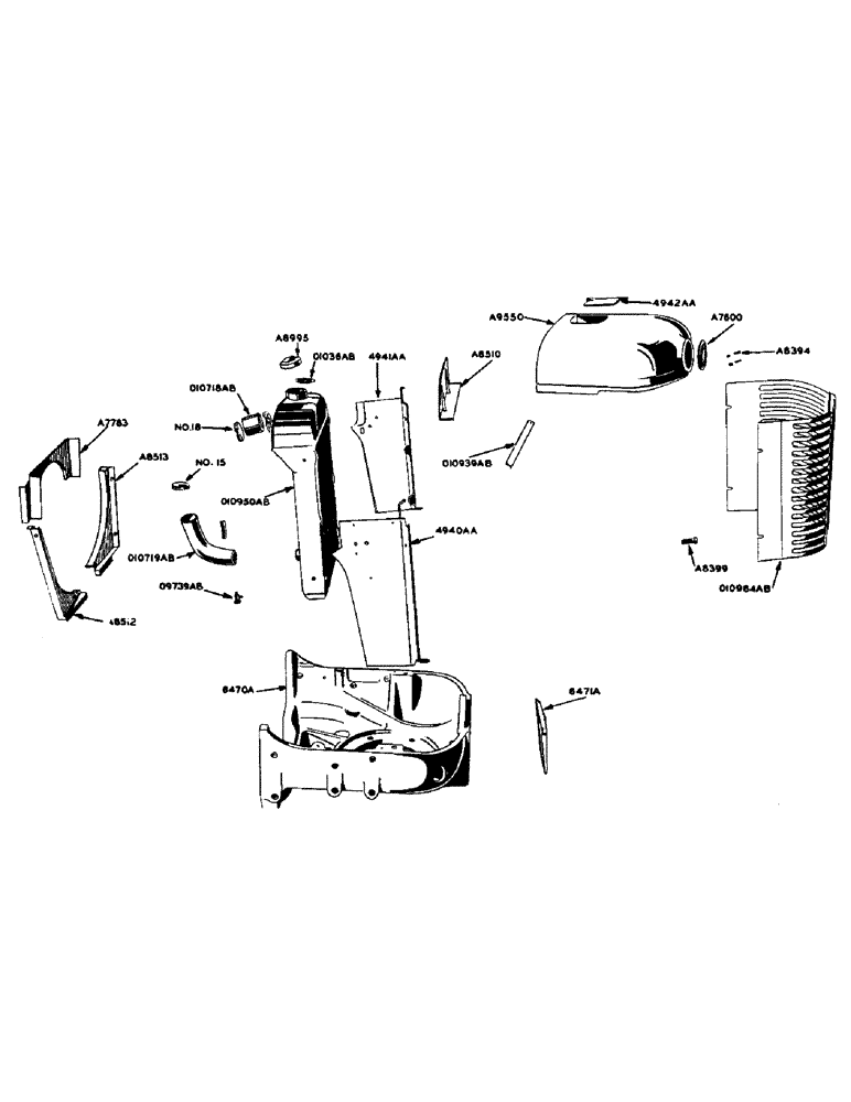 Схема запчастей Case 425 - (070) - RADIATOR AND GRILLE (10) - ENGINE