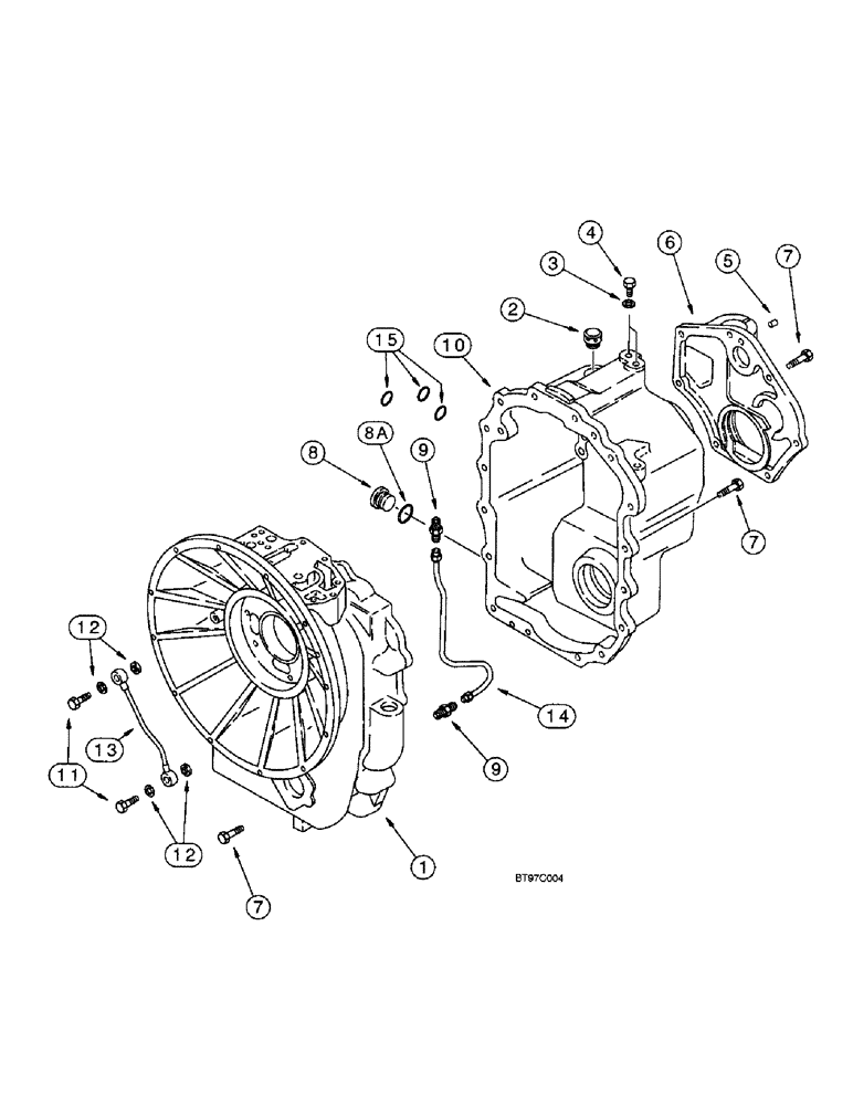 Схема запчастей Case 590SL - (6-038) - CARRARO TRANSMISSION ASSEMBLY, TRANSMISSION HOUSING - FOUR WHEEL DRIVE, MODELS W/O POWERSHIFT TRANS. (06) - POWER TRAIN