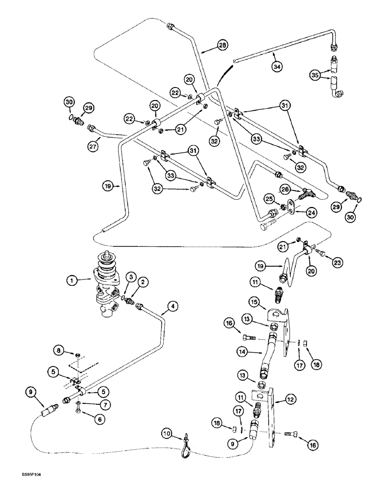 Схема запчастей Case 721B - (7-16) - MAIN BRAKE HYDRAULIC CIRCUIT, MAIN BRAKE VALVE TO FRONT AXLE, PRIOR TO P.I.N. JEE0051723 (07) - BRAKES