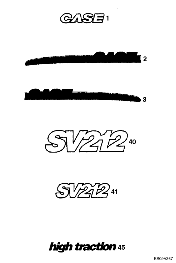 Схема запчастей Case SV212 - (90.108.01) - MODEL DECALS, NORTH AMERICAN (GROUP 510, 514) (ND104805 / ND137767) (90) - PLATFORM, CAB, BODYWORK AND DECALS