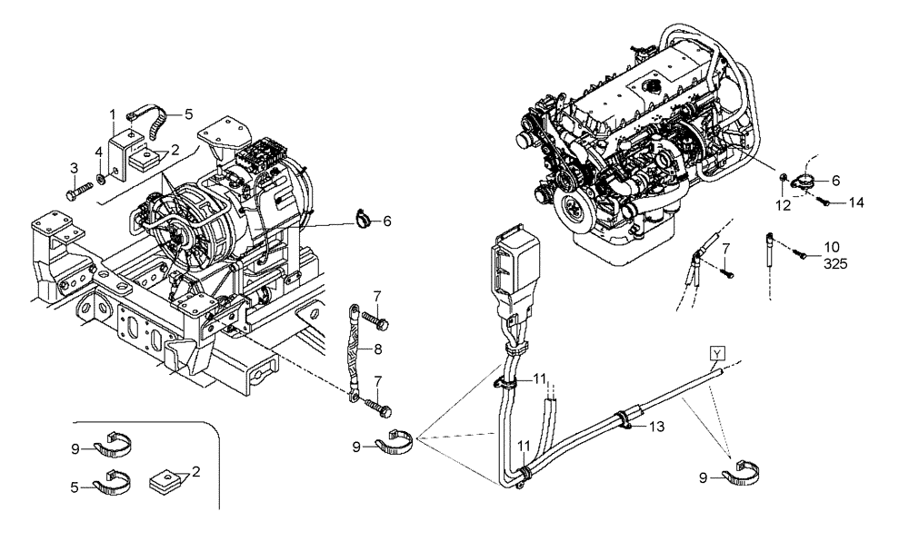 Схема запчастей Case 330B - (67A02011463[001]) - GROUND CABLE AND BRACKET (87584150) (13) - Electrical System / Decals