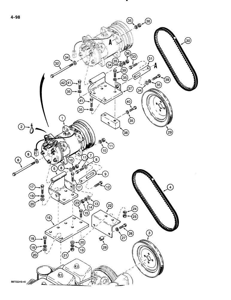 Схема запчастей Case 580K - (04-098) - AIR CONDITIONING COMPRESSOR MOUNTING (04) - ELECTRICAL SYSTEMS