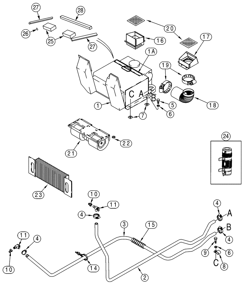 Схема запчастей Case 75XT - (09-49) - HEATING SYSTEM - HEATER, FLOOR (09) - CHASSIS