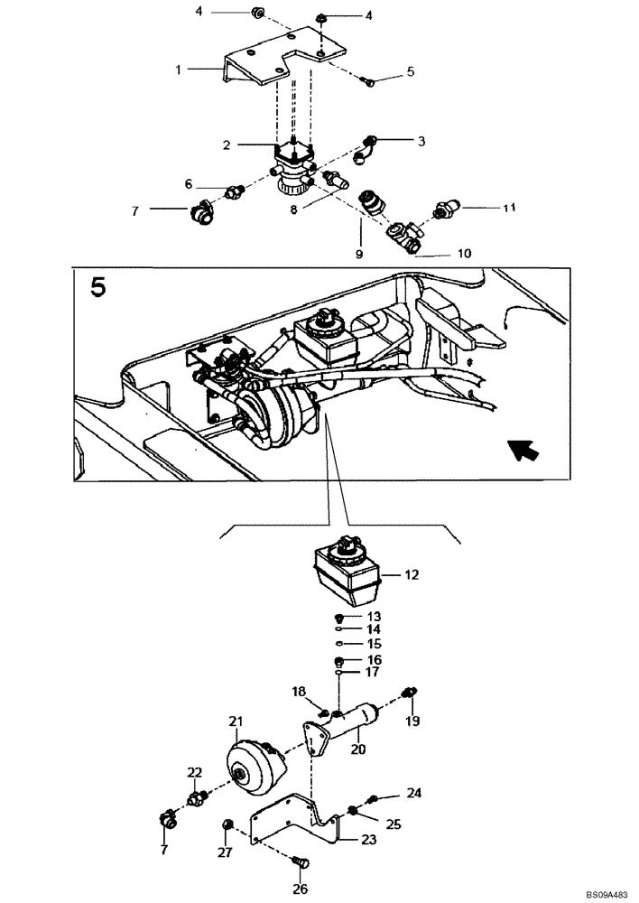 Схема запчастей Case 330B - (47A06002317[001]) - HYDROPNEUMATIC LINES INSTAL, BRAKE SYSTEM - REAR CHASSIS (P.I.N. HHD0330BN7PG57000 AND AFTER) (84194446) (09) - Implement / Hydraulics / Frame / Brakes