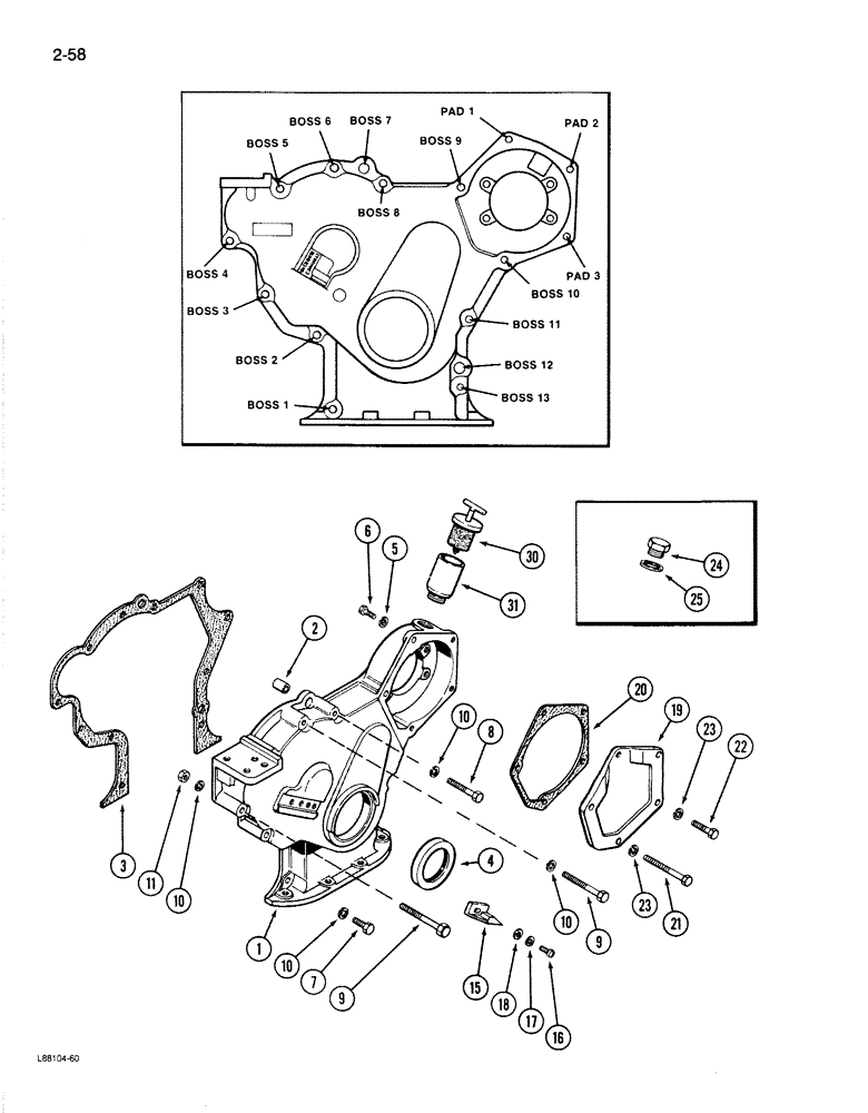 Схема запчастей Case 1187B - (2-58) - TIMING GEAR COVER, 504BDT ENGINE (02) - ENGINE