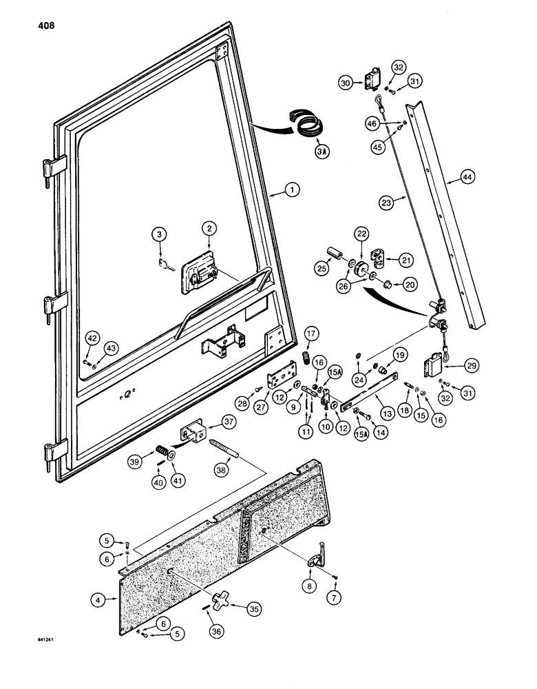 Схема запчастей Case 880C - (408) - CAB DOOR ASSEMBLY, PIN 62052365 TO 6205413 (05) - UPPERSTRUCTURE CHASSIS