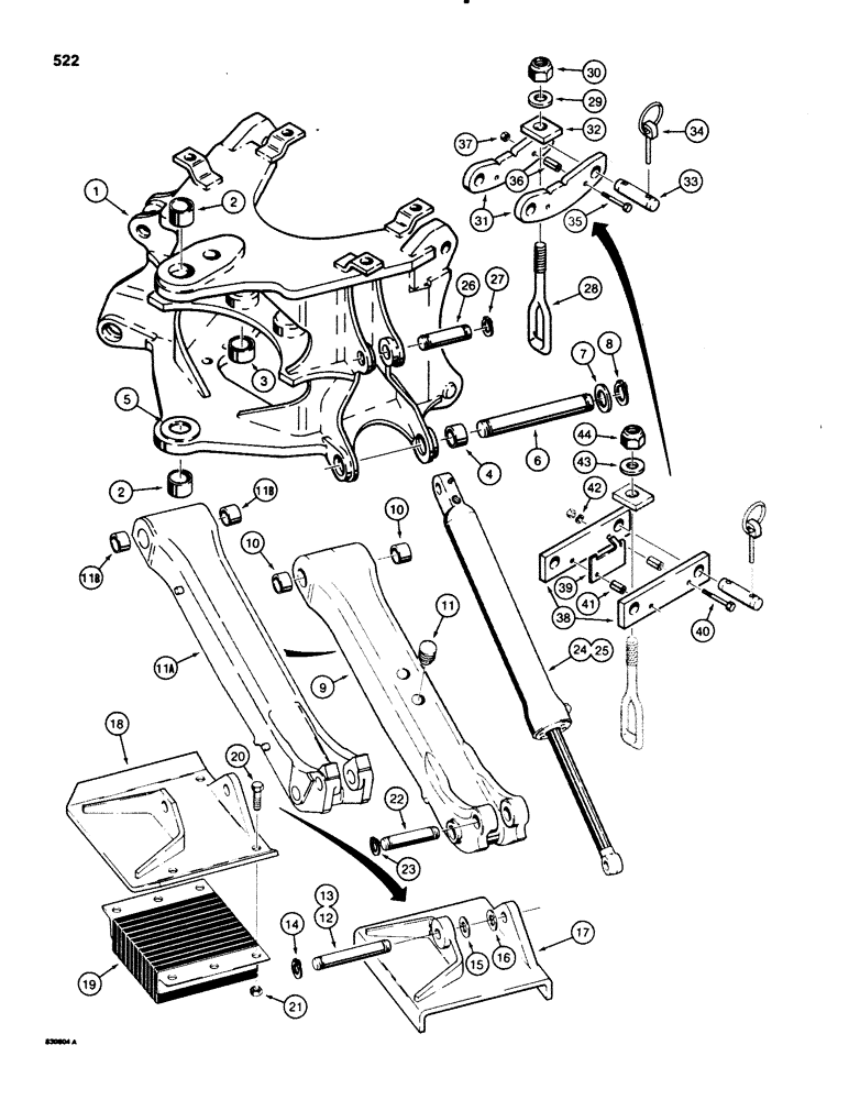 Схема запчастей Case 580E - (522) - BACKHOE MOUNTING FRAME AND STABILIZERS (09) - CHASSIS/ATTACHMENTS