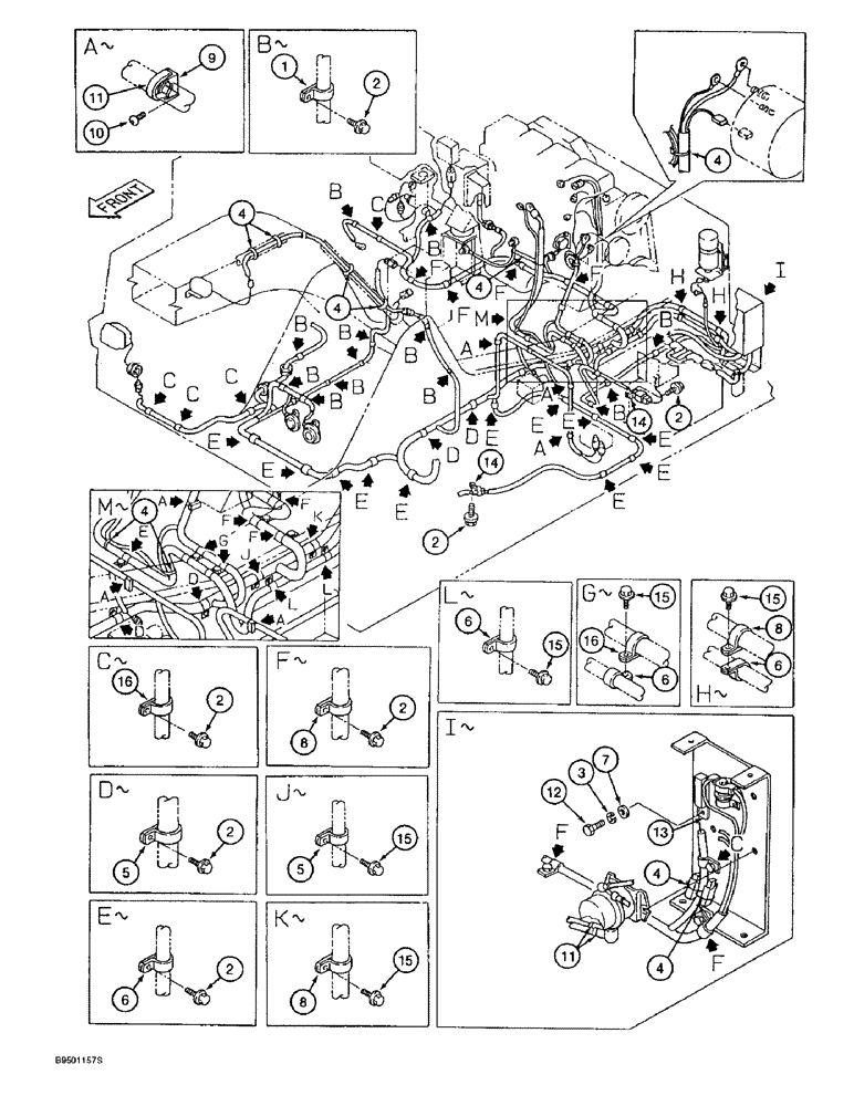 Схема запчастей Case 9020B - (4-014) - MAIN ELECTRICAL SYSTEM CLAMPING, PRIOR TO P.I.N. DAC0202001 (04) - ELECTRICAL SYSTEMS