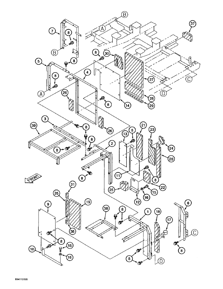 Схема запчастей Case 9030B - (9-020) - UPPER STRUCTURE, FRAMES, COVERS AND INSULATION, PRIOR TO P.I.N. DAC03#2001 (09) - CHASSIS