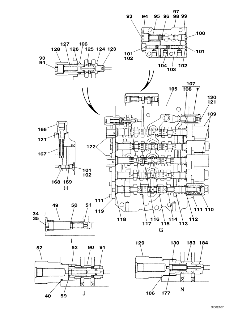 Схема запчастей Case CX130 - (08-092) - KNJ2852 CONTROL VALVE (08) - HYDRAULICS