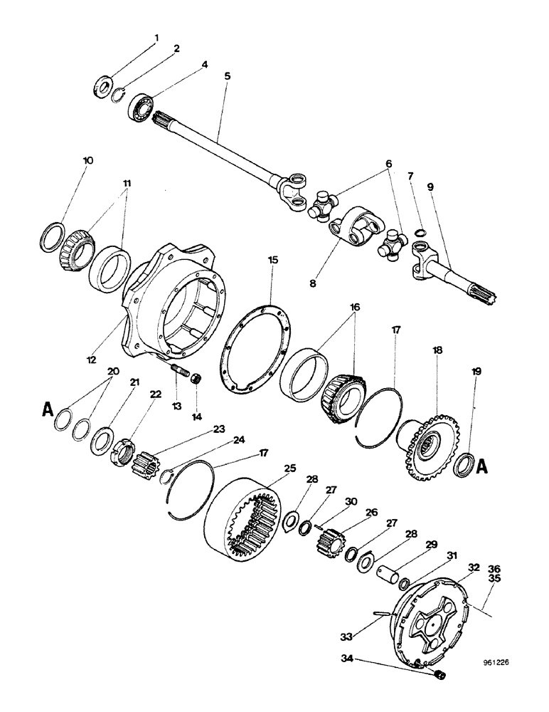 Схема запчастей Case 580G - (190) - FRONT DRIVE AXLE - AXLE SHAFT AND PLANETARY (06) - POWER TRAIN