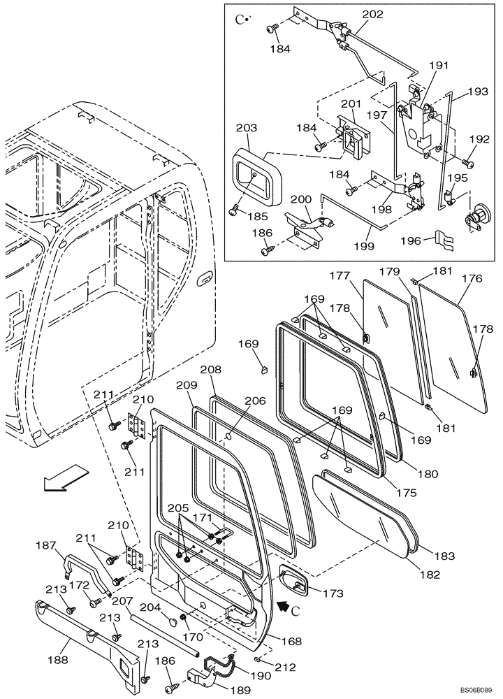 Схема запчастей Case CX800 - (09-040-00[01]) - CAB - CAB DOOR (09) - CHASSIS