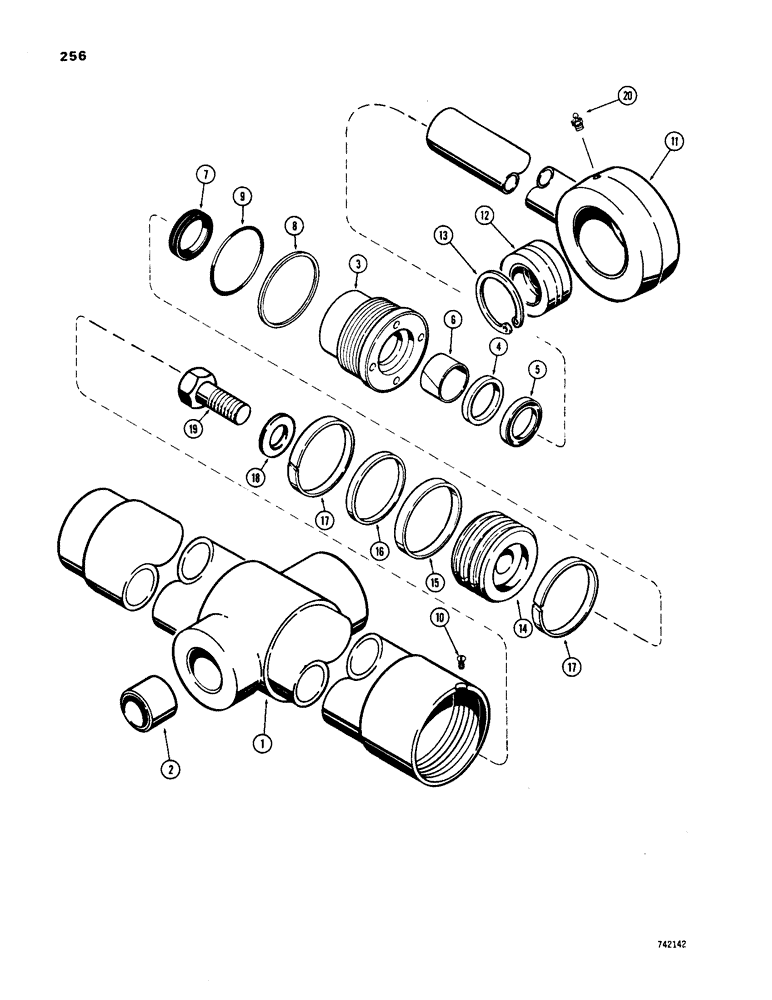 Схема запчастей Case 1450 - (256) - G100947 & G100948 DOZER LIFT CYLINDER, ANGLE TILT PITCH DOZER MODEL GLAND/TUBE STAMPED W/CYLINDER PN (08) - HYDRAULICS