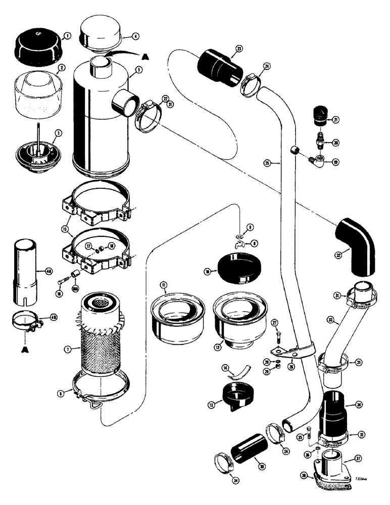 Схема запчастей Case 1700-SERIES - (064) - AIR CLEANERS & RELATED PARTS, USED MODEL 1740 BEFORE TRACTOR SN. 9821369 & ALL 1737 AND 1737S MODELS (10) - ENGINE