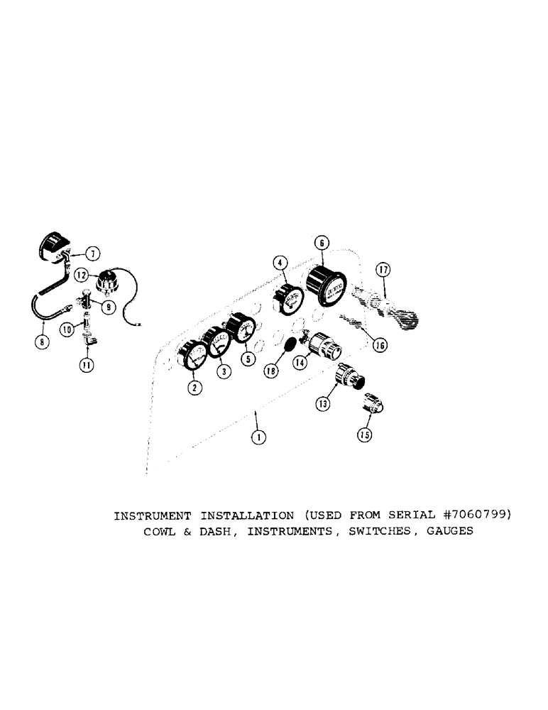 Схема запчастей Case 600 - (052[1]) - INSTRUMENT INSTALLATION, COWL AND DASH, INSTRUMENTS, SWITCHES, GAUGES, (USED UP TO SERIAL #7060799) (06) - ELECTRICAL SYSTEMS