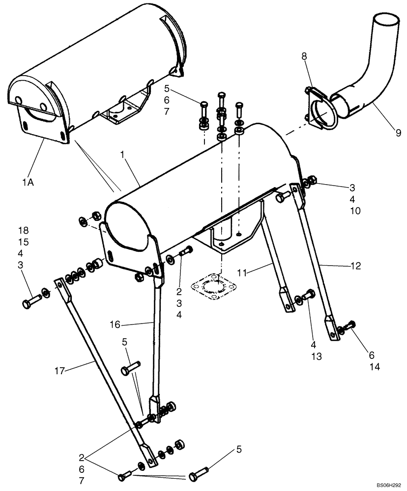 Схема запчастей Case 420 - (02-03A) - EXHAUST SYSTEM, IF USED (SEE REF 16, 17) (02) - ENGINE