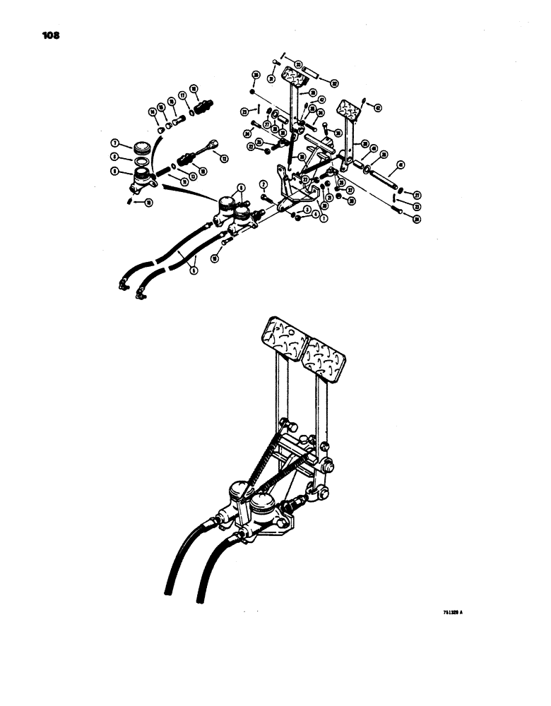 Схема запчастей Case 450 - (108) - BRAKE PEDALS, USED ON LOADER MODELS W/TRANSMISSION S.N. 2644199 & AFTER (05) - UPPERSTRUCTURE CHASSIS