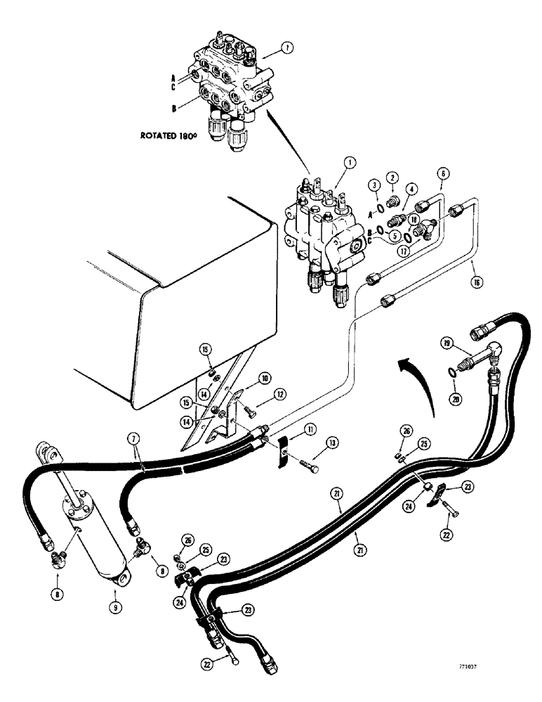 Схема запчастей Case 350 - (208) - THREE POINT HITCH HYDRAULIC CIRCUIT, MODELS WITHOUT DIVERSION VALVE (07) - HYDRAULIC SYSTEM