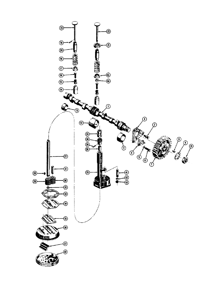 Схема запчастей Case 520 - (014) - CAMSHAFT, VALVES, PUSH RODS, AND GUIDES, GAS (01) - ENGINE