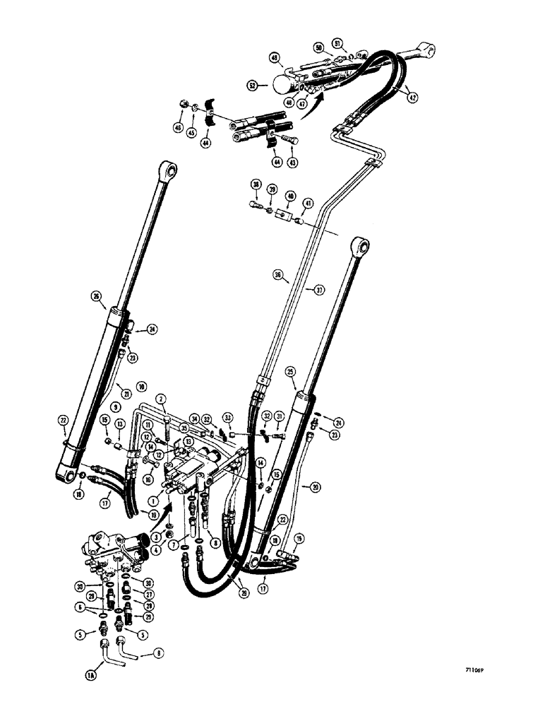 Схема запчастей Case 26B - (036) - LOADER LIFT AND TILT HYDRAULICS, USED WITH SINGLE TILT CYLINDER ONLY 