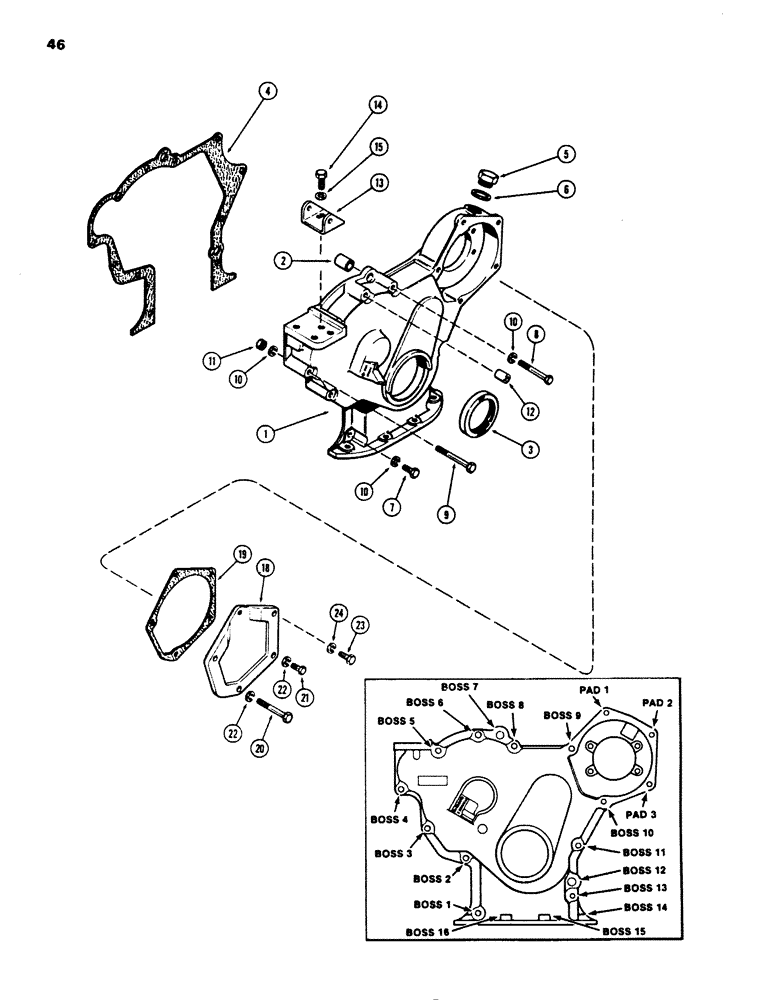 Схема запчастей Case 850B - (046) - TIMING GEAR COVER, 336BD AND 336BDT DIESEL ENGINES (01) - ENGINE